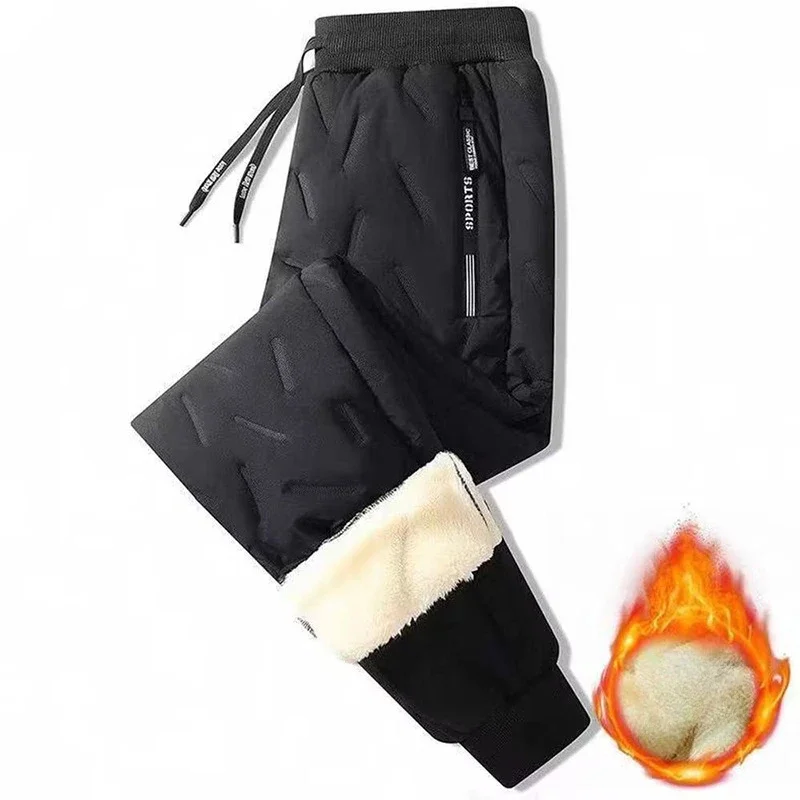 Lamb Down Cotton Sports Pants Men's Fleece Plush Thick Casual Pants Windproof Coldproof Warmth Retention Running Sweatpants