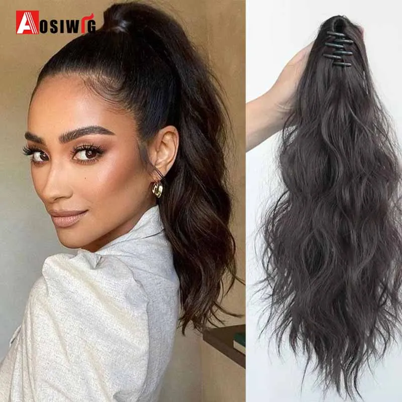 

Aosiwig Synthetic Short Claw Ponytail Water Wave Hair Natural Wavy Fake False Hairpiece For Women Clip In Pony Tail Extension