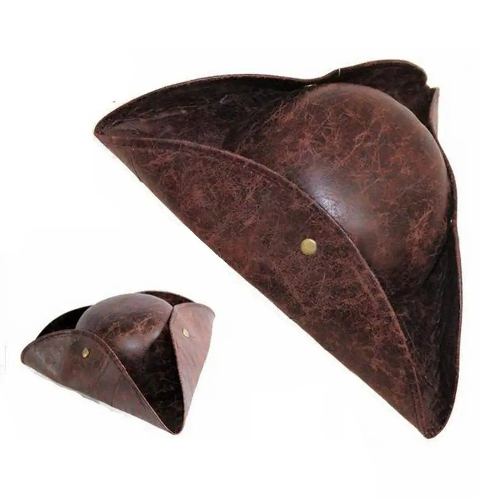 

Imitation Leather Triangle Hat Brown Faux Leather Pirate Hat For Adult Cosplay Costume Accessories Pirate Costume Fancy Clothing
