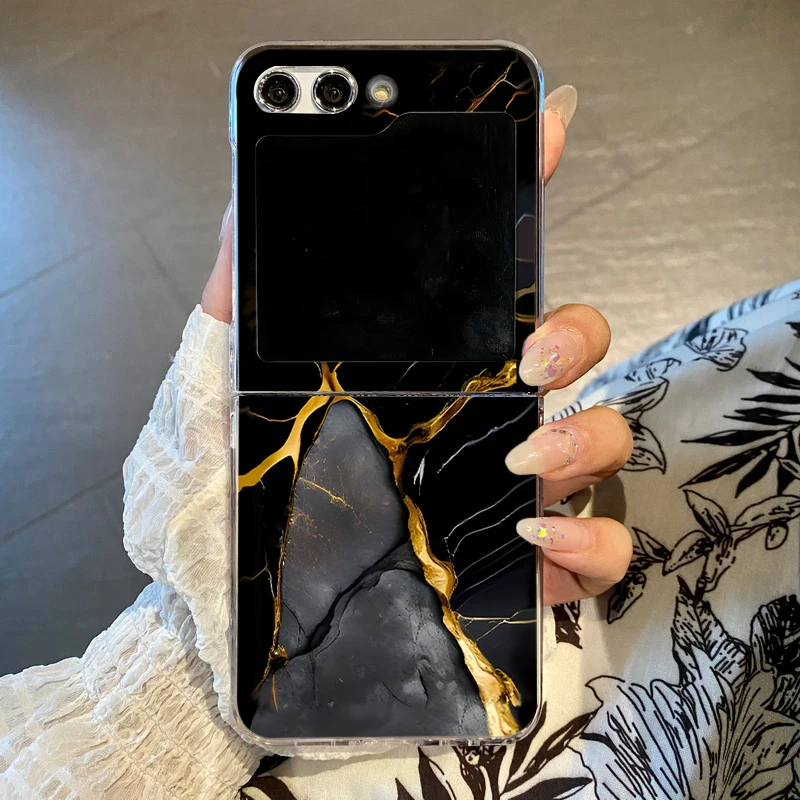 Marble Pattern Transparent Hard Phone Case - Clear Folding Cover