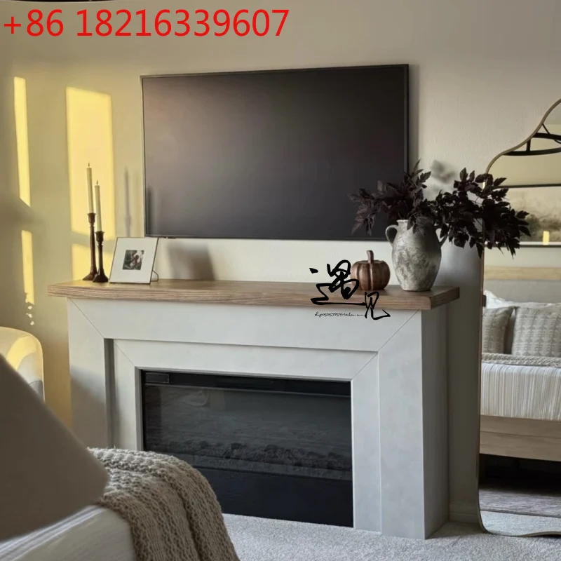 ตู้ตกแต่งเตาผิงไม้เนื้อแข็งสไตล์ฝรั่งเศส ชั้นวางเตาผิงติดผนังห้องนั่งเล่นสไตล์อเมริกันย้อนยุค โต๊ะกั้นเตาผิงสำหรับโรงแรมและที่พัก 1