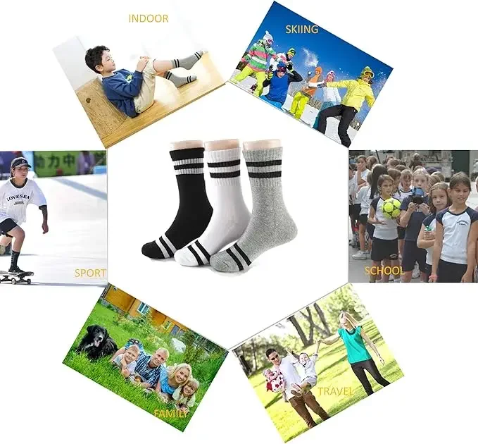 Oohmy Boys Girls Athletic Ankle Socks Terry-loop Cushion Warm Autumn Winter Combed Cotton Socks Shoe children stocking