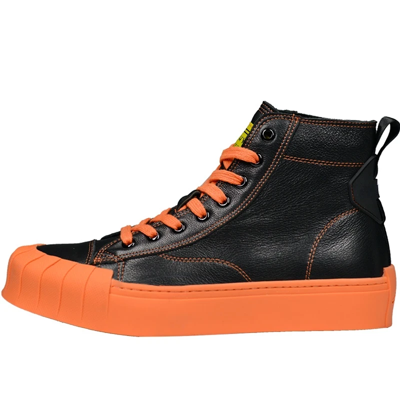 

Мужские высокие туфли в европейском уличном стиле, натуральная кожа, высокие ботинки в стиле хип-хоп, корейский стиль, черные, оранжевые, весна-осень