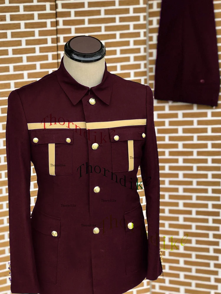 Thorndike Navy Blue Men Suits Casual Blazer Single Breasted African Stand Lapel Leisure Safari Style Outfits Jacket Pants