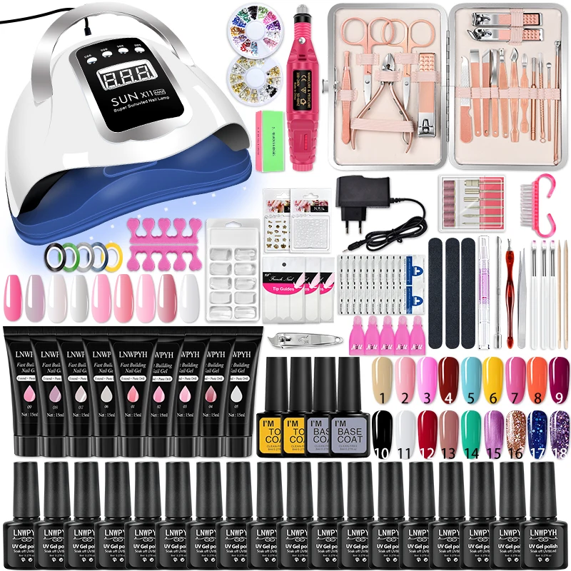 Manicure Set Poly Nail Gel Kit Professional Nail Set With Nail Lamp Acrylic Extension Gel Nail Polish All For Nail Gel Tools Kit