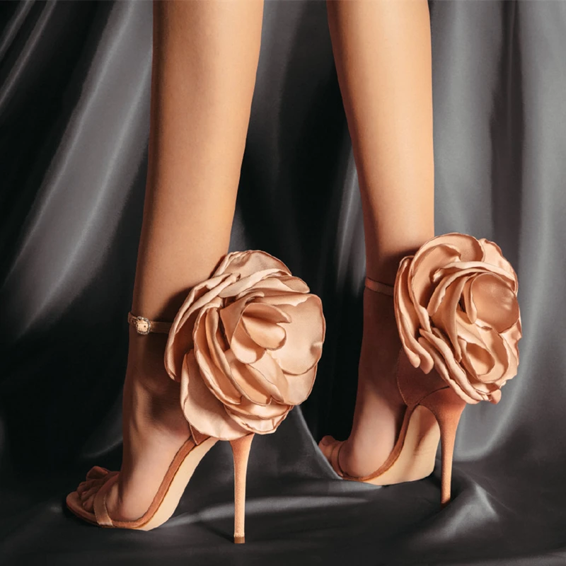 

Flower High Heels Stiletto 2022 Summer New Satin Sexy Banquet Open Toe Sandals For Women