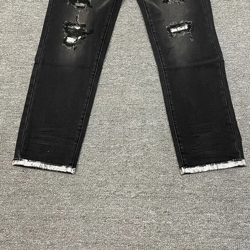 High Street Vintage Fashion Casual Jeans Pants Men Woman Washed Black Damaged Hole Old Hip Hop Trousers 6
