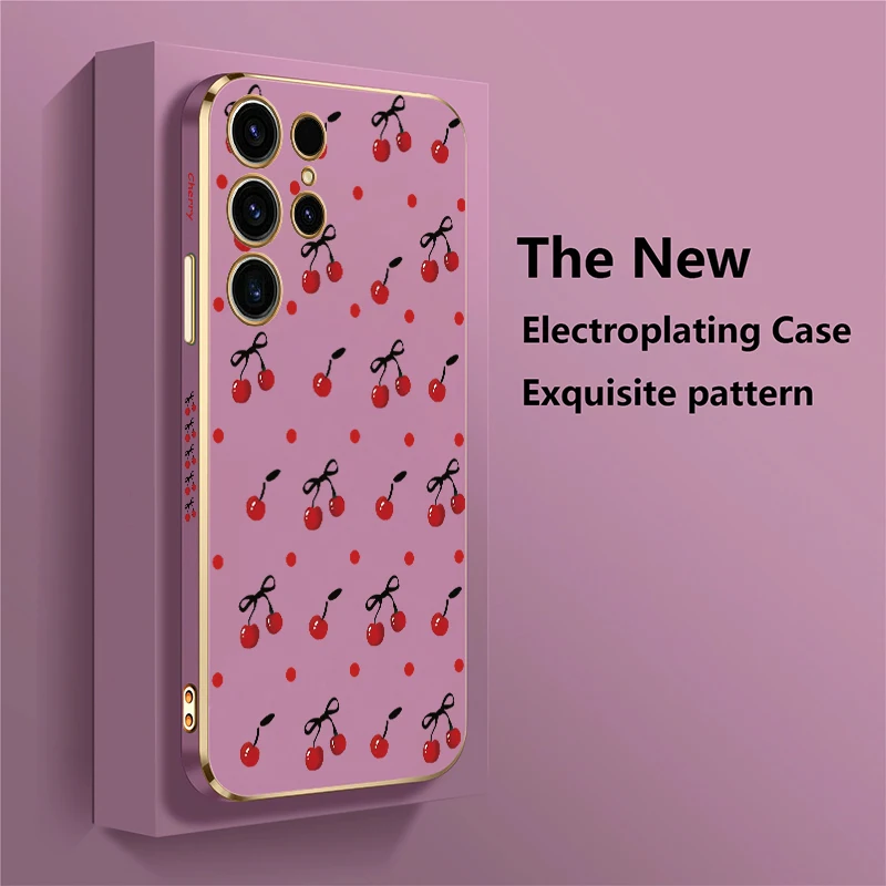 Fashion Cherry Bow Pattern Plating Silicone Phone Case