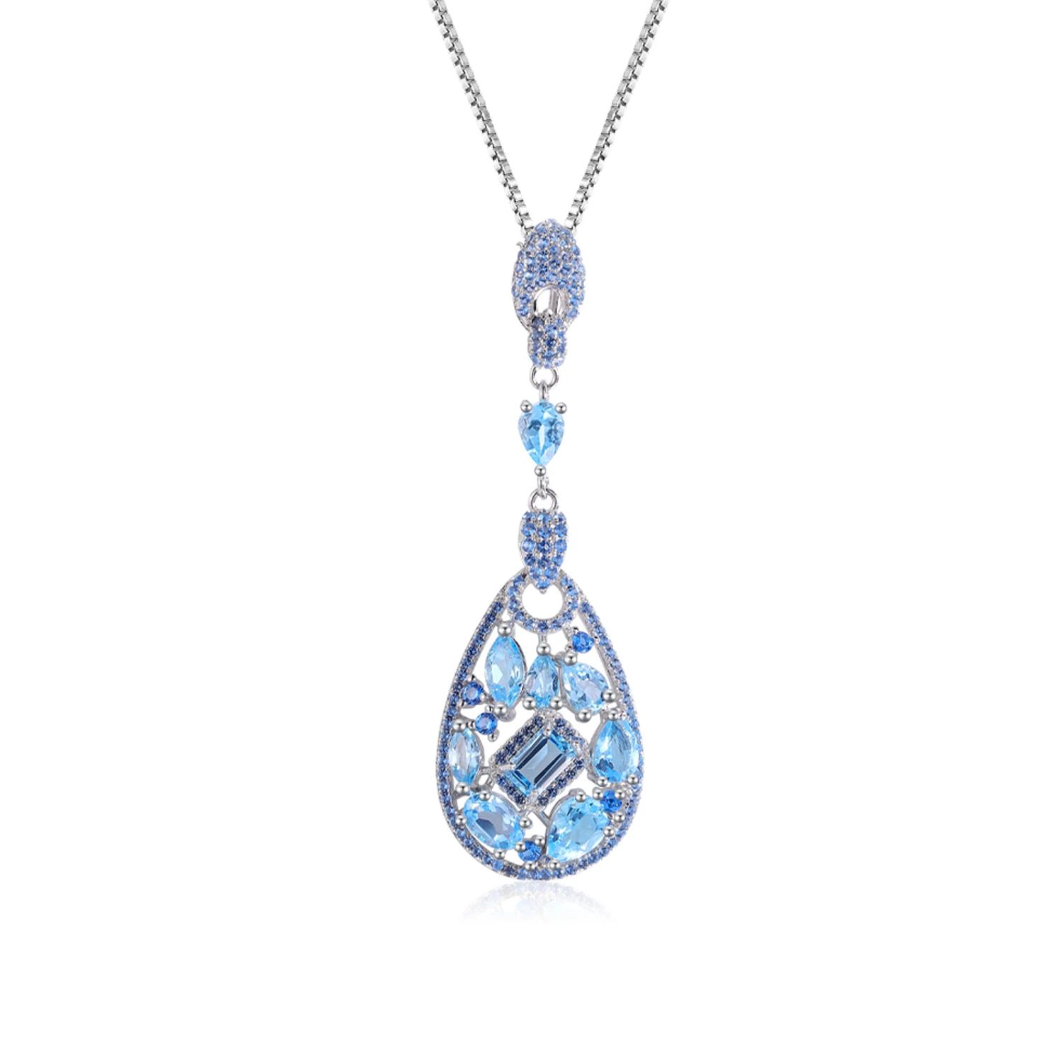 

C4035 Abiding Jewelry Personalized Oval Cut Natural Swiss Blue Topaz Gemstone 925 Sterling Silver Pendant Necklace