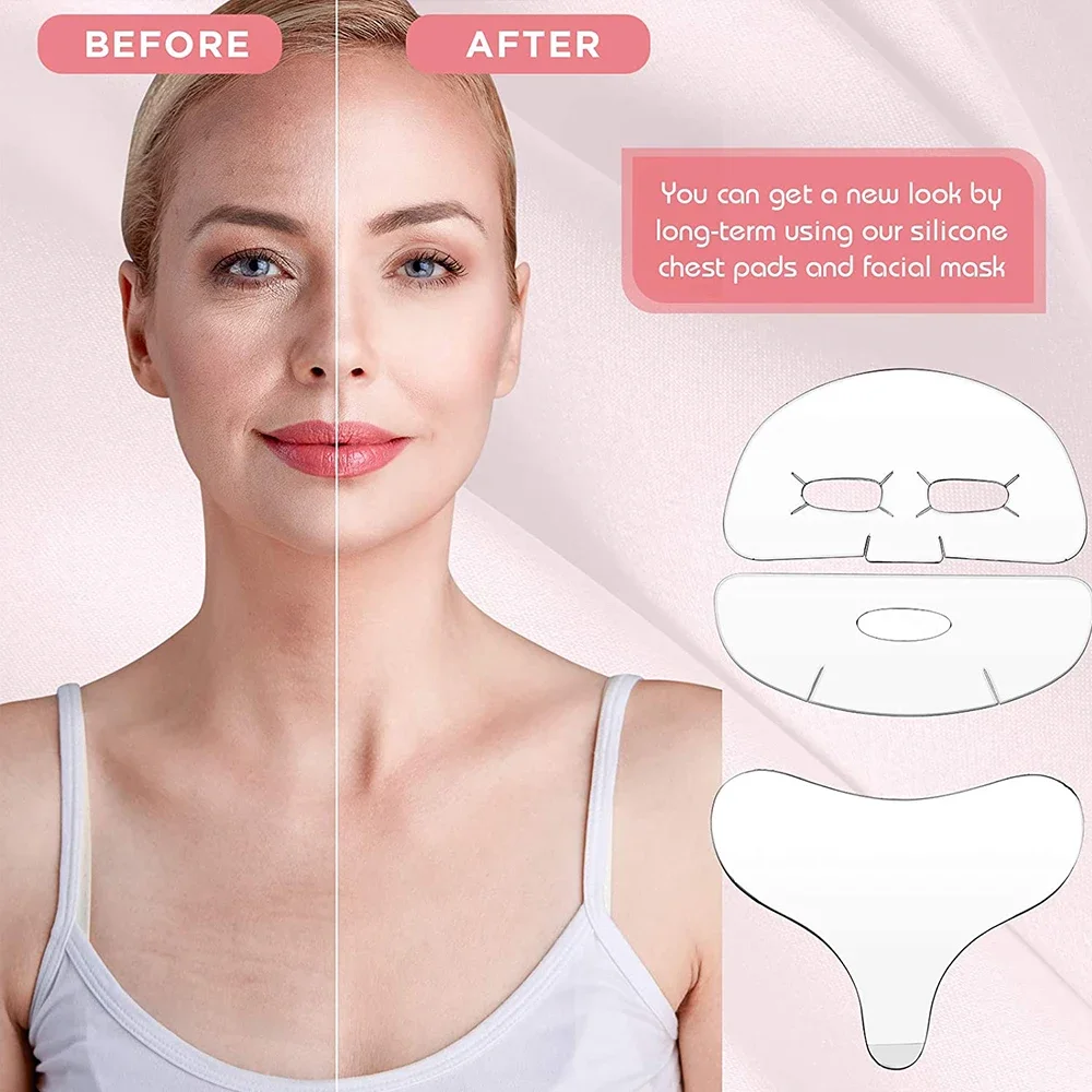Reusable Face Chest Pad Set Silicone Facial Anti Wrinkle Anti Aging Smoothing Silicone Patches Remove Fine Lines Skin Care Tools