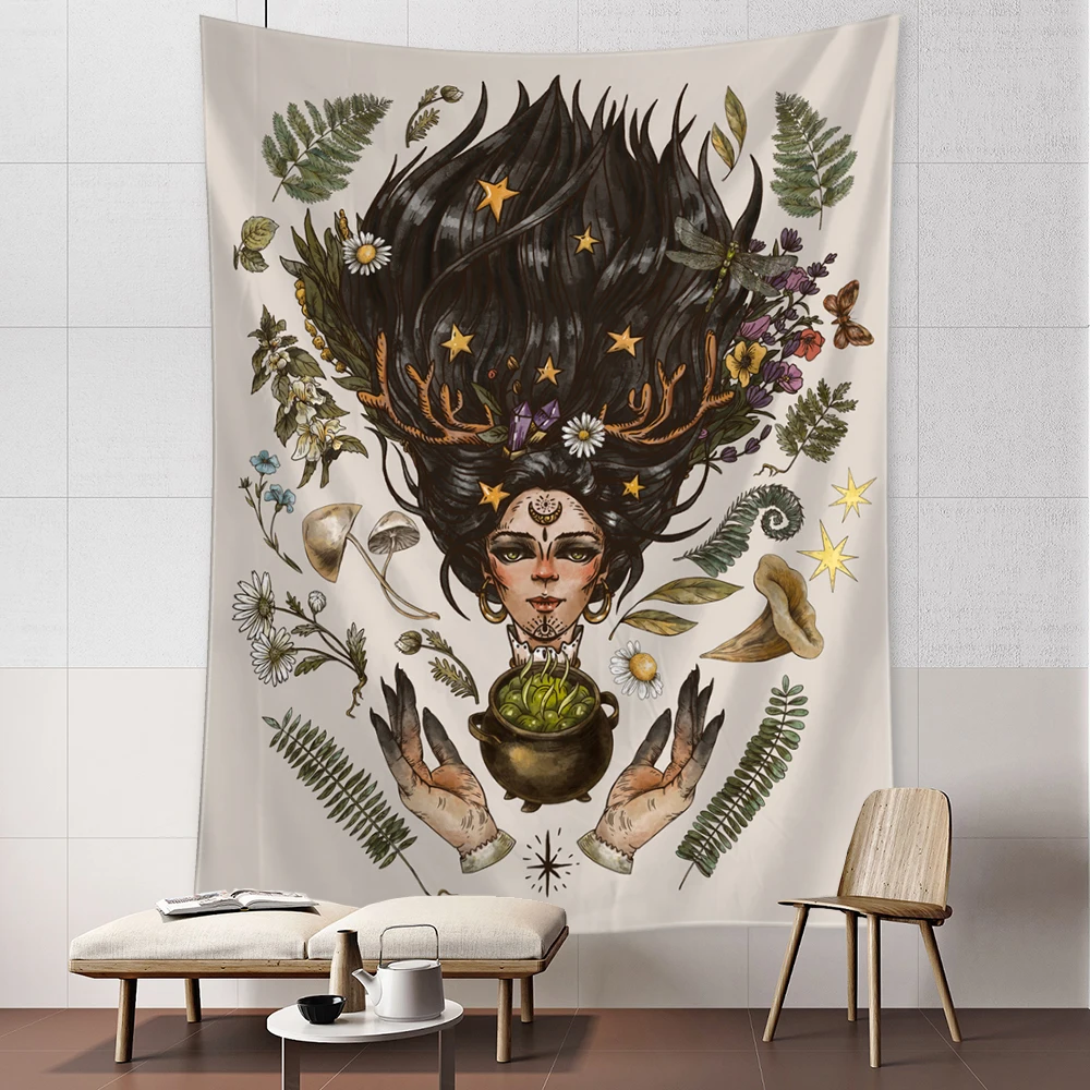 Tapisserie Murale Psychédélique 150x100 Cm - Motif Nœud Celtique Vert - Tissu Polyester - Décoration Chambre Salon