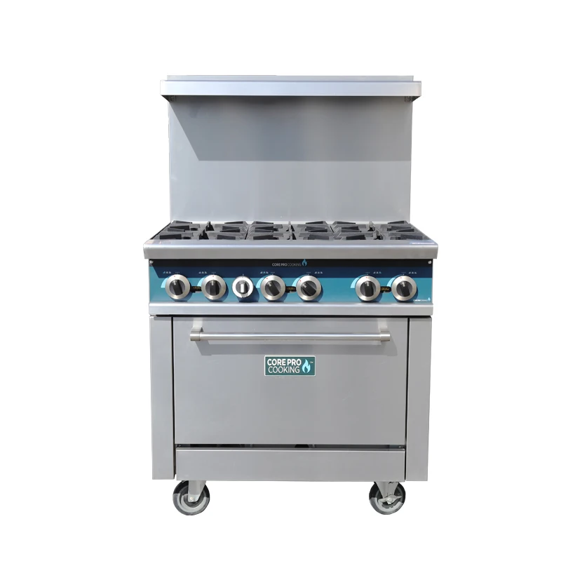 Highly Durable Commercial Gas Range Stove 6 Burner Stainless Steel Gas Cooker With Oven