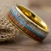 Bagues en titane et acier pour hommes, couleur violette, incrustation de coquille d'ormeau colorée, anneaux en acier inoxydable pour hommes, bijoux de mariage