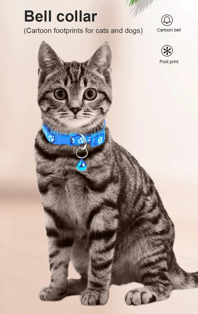 New Cute Bell Collar For Cats Dog Collar Teddy Bomei Dog Cartoon Funny Footprint Collars Leads Pet Cat Accessories Animal Goods 4