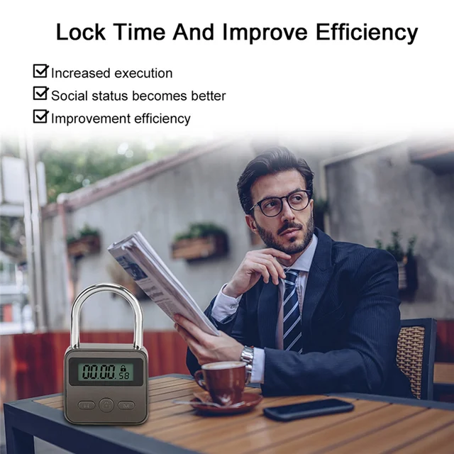 A003 Smart Time Lock LCD Display Electronic Timer Switch USB Rechargeable Timer Padlock Travel Electronic Timer-Black 2