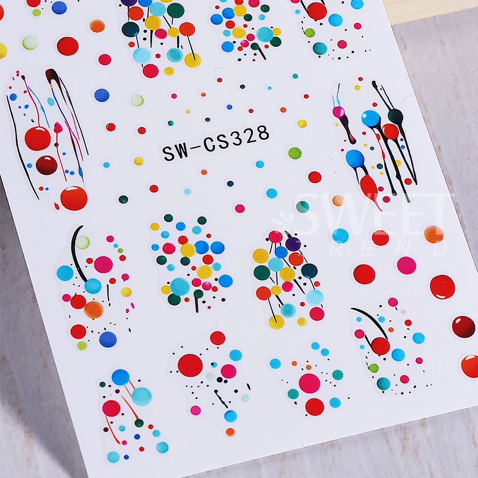 2pcs Graffiti Nail Art Stickers 3D Colorfull Round Dot French Line Design Adhesive Nail Decals Sliders DIY Manicure Decoration