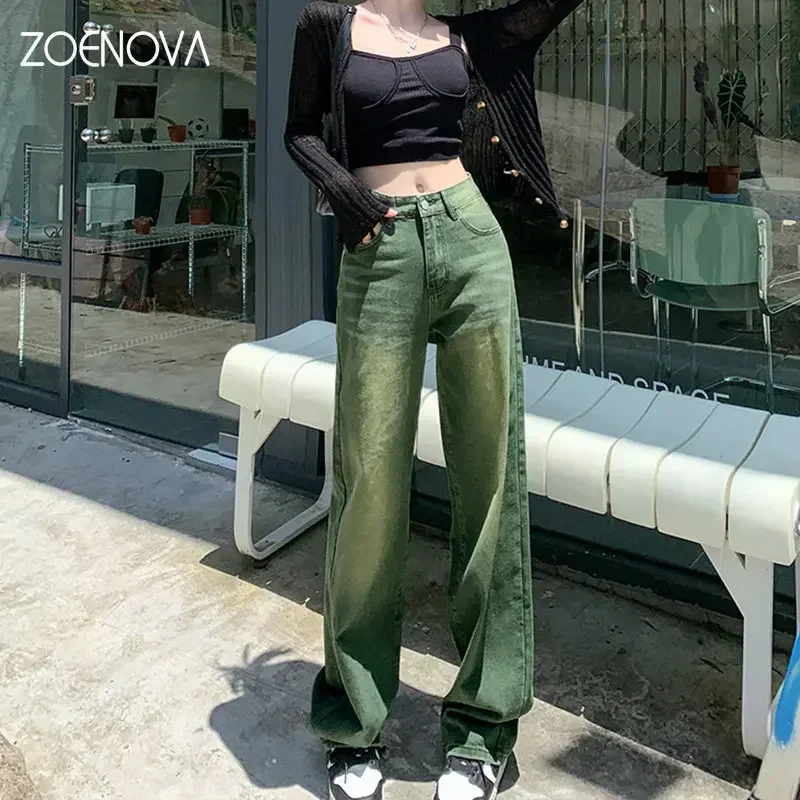 ZOENOVA 아메리칸 레트로 여성 하이웨이스트 스트리트웨어, 워싱 루즈 스트레이트 팬츠, 와이드 레그 모핑 청바지, XS-XL, 2023 여름 신상