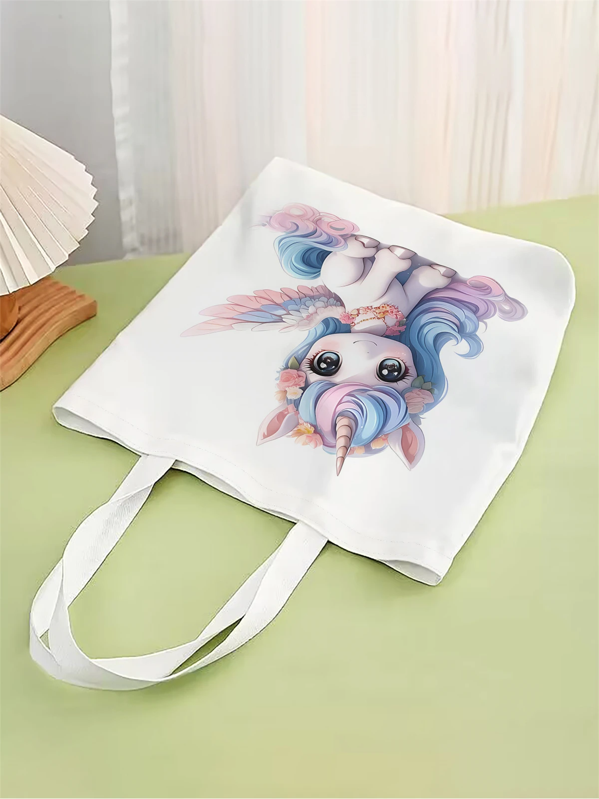 1pc,cute unicorn handbag, reusable fashionable handbag, multifunctional handbag, printed canvas shopping bag