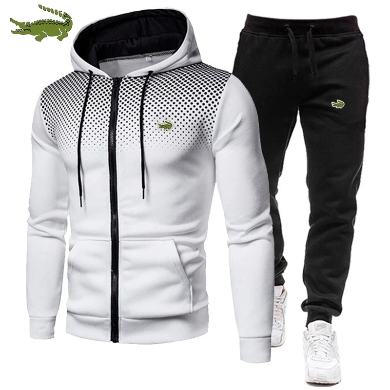 Embroidered CARTELO New Winter Men's Clothing Sweatpants Casual Sportswear  Set Printed Hoodie2022 Sweatshirt Set Woolen Zipper