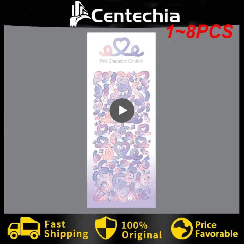 

1~8PCS Korean Hot Gradient Heart Ribbon Laser Sticker Flakes Idol Card Deco Scrapbook Material Decoration Stationery