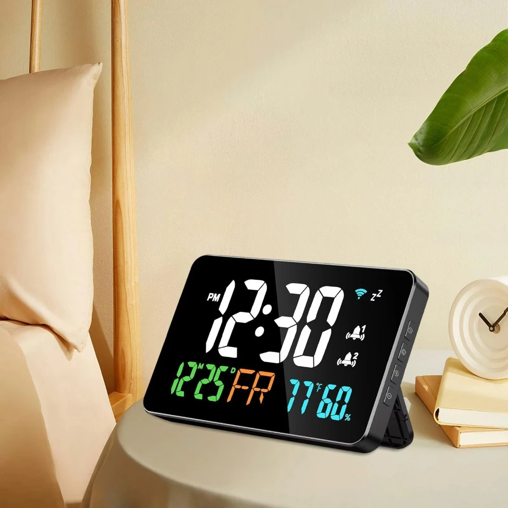 Tuya WiFi Desktop Clock Calendar Intelligent Thermometer Hygrometer Digital LED Display Support WIFI Auto Calibration