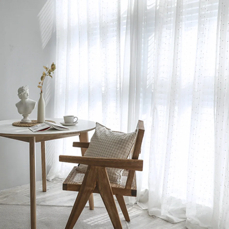 telas da janela jacquard de linho de algodão branco listra cortinas bordadas tule para sala de estar quarto estudo sheer cortinas painéis