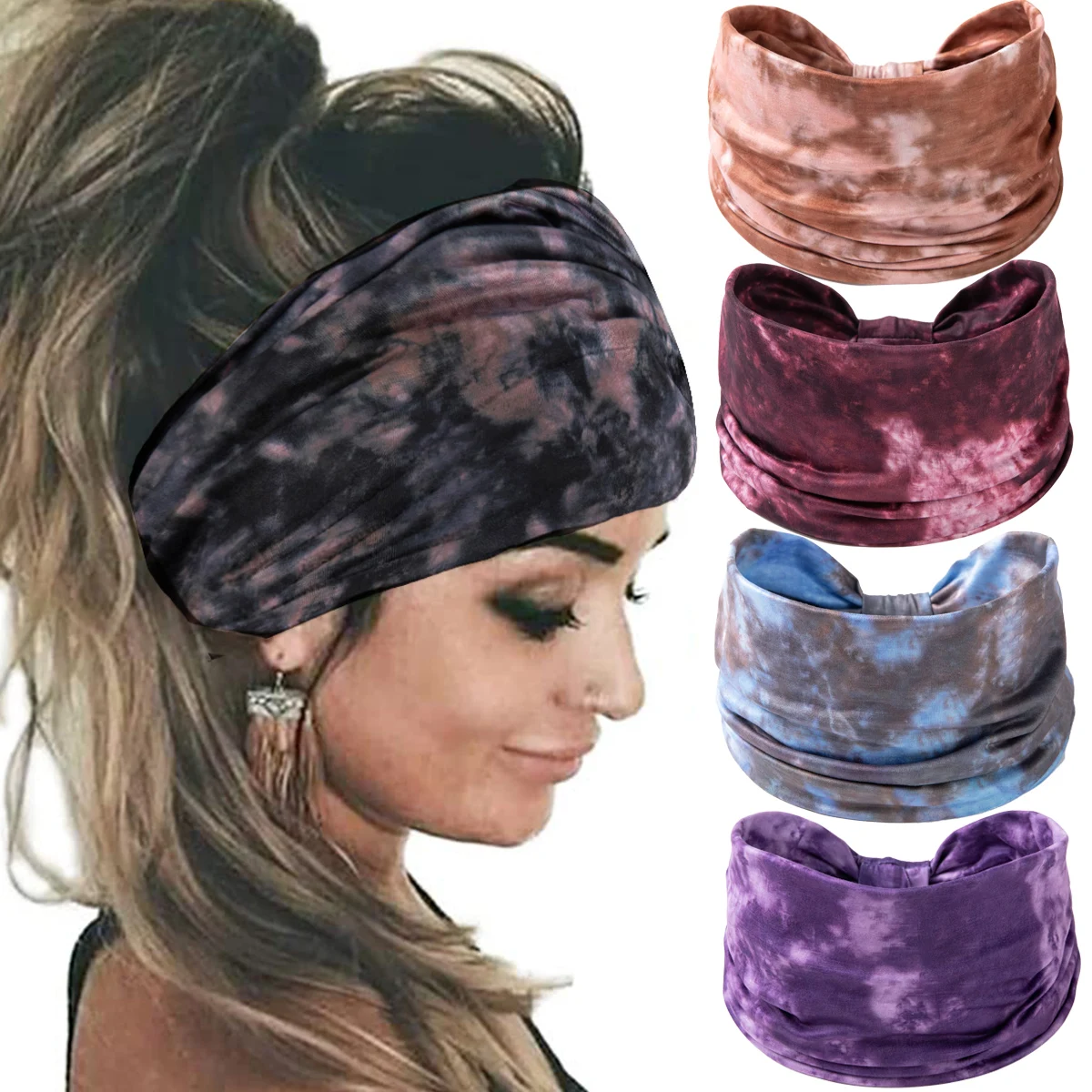 6PCS Bandeaux Pour Femmes Foulard Large Boho Bandanas Bandeaux