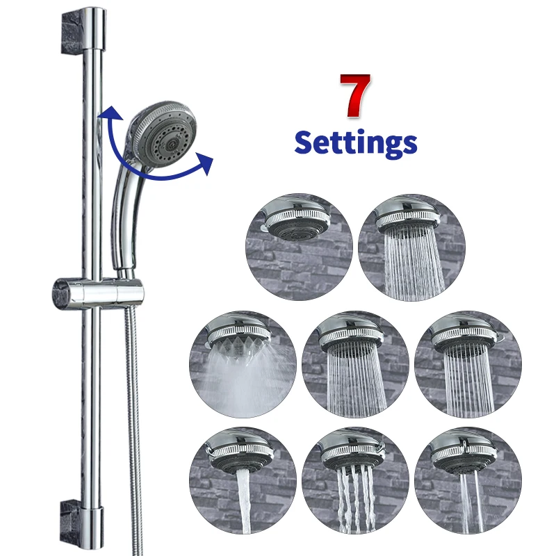 Height Adjustable Shower Bar Adjustable Shower Bracket Adjustable 7 Function Sliding Bar Wall Mount Shower Riser Slide Bar with Hand Held Shower Sliding Set Column
