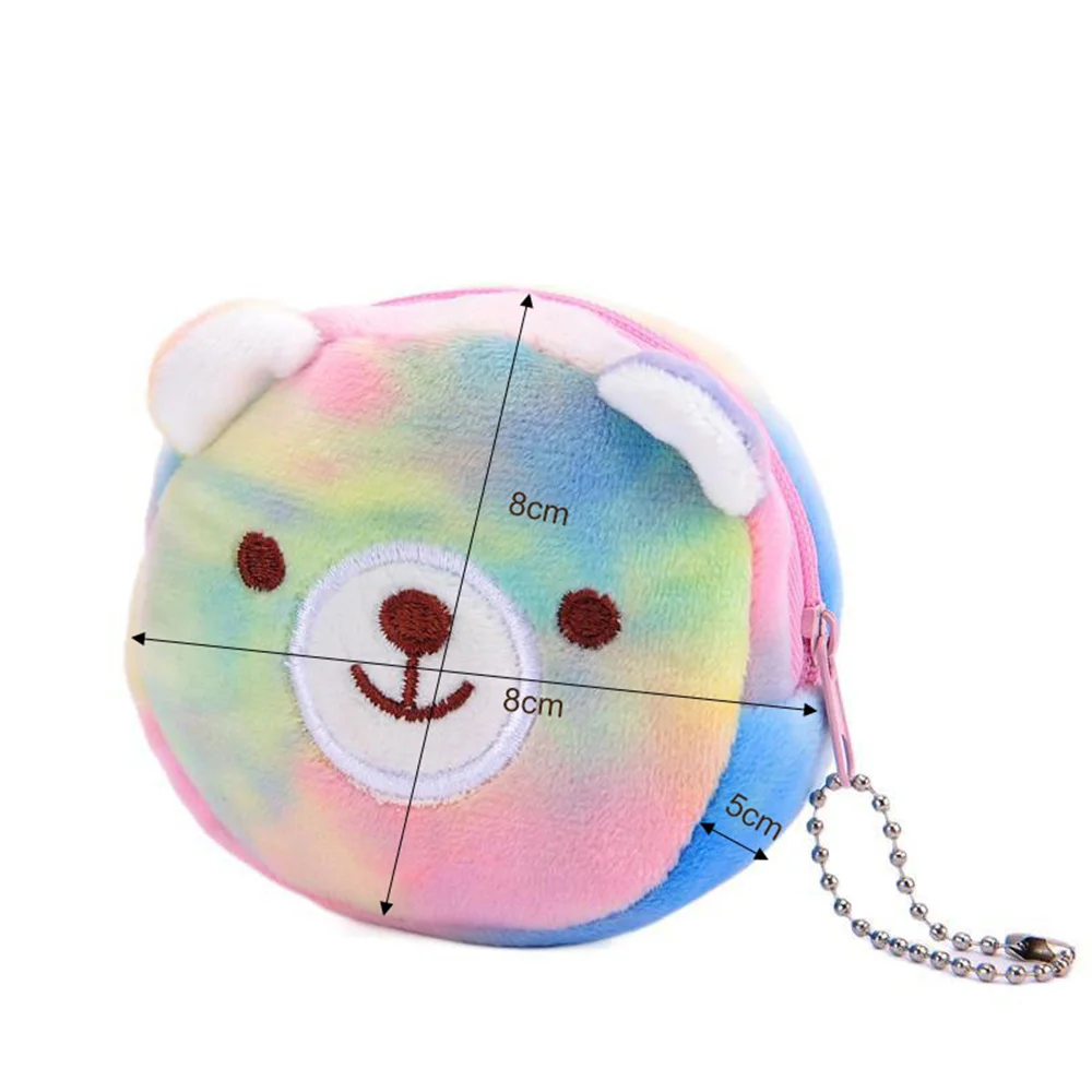 Cute Cartoon Plush Unicorn Coin Purse Cat Fur Circle Wallet Girl Clutch Embroidered Bag Key Earphone Organizer Bags Kids Gift