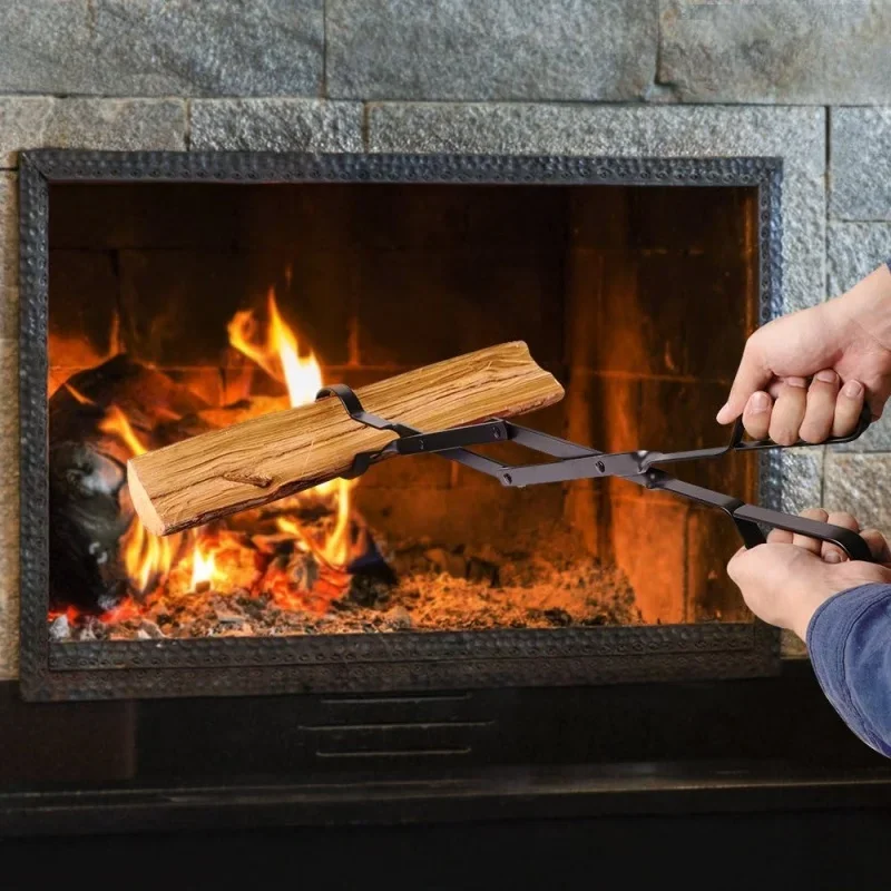 Outdoor Campfire Fireplace Tongs 66CM Long Heavy Duty Wrought Iron Log Grabber for Camping Fire Pit Campfire Bonfire Fireplace