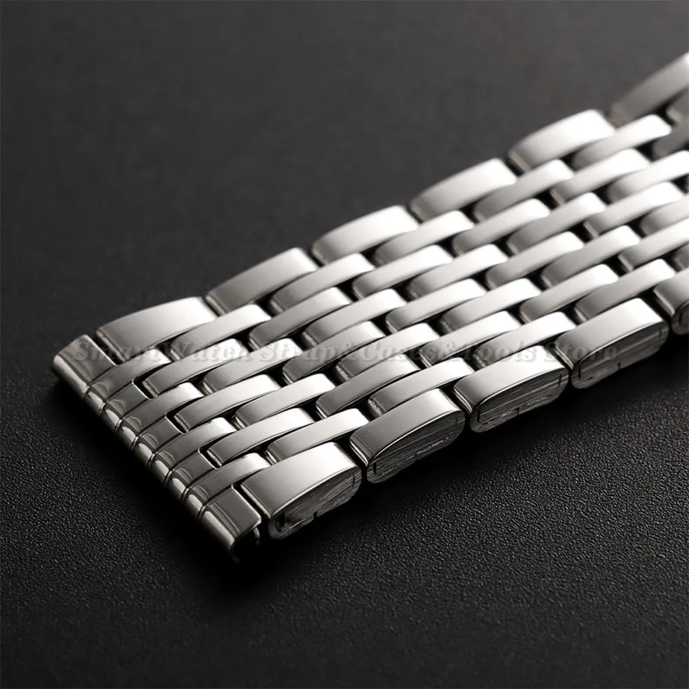 Silver Stainless Steel Watch Band with Double Press Folding Clasp
