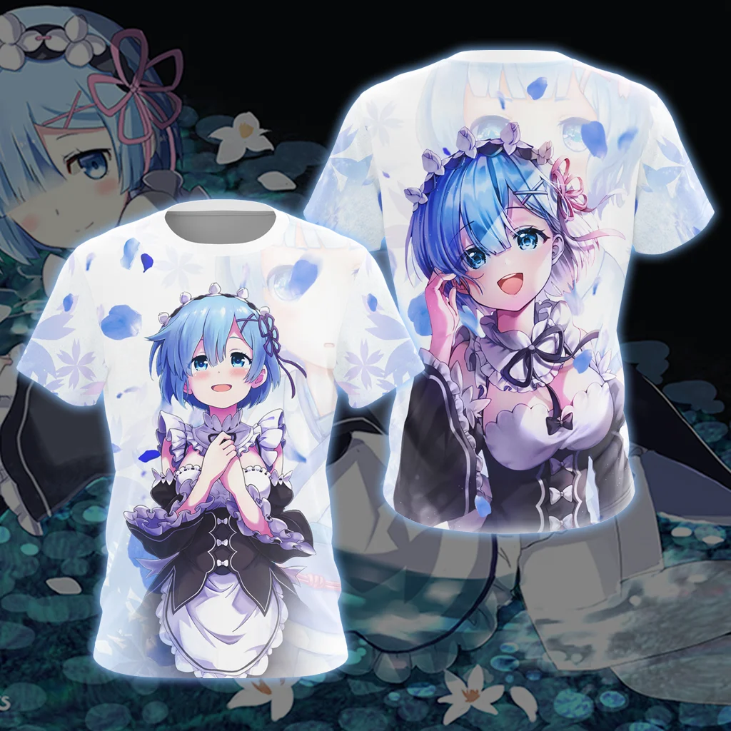 Anime Re: Zero 다른 세계에서 인생을 시작하다 렘 유니섹스 플러스 사이즈 루즈 통기성 반소매 티셔츠 키즈 코스프레 의상