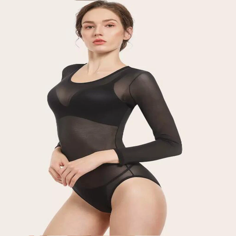 

Женский купальник с длинным рукавом, боди Тедди, цельный прозрачный сетчатый купальник, нижнее белье, комбинезон, купальник бикини