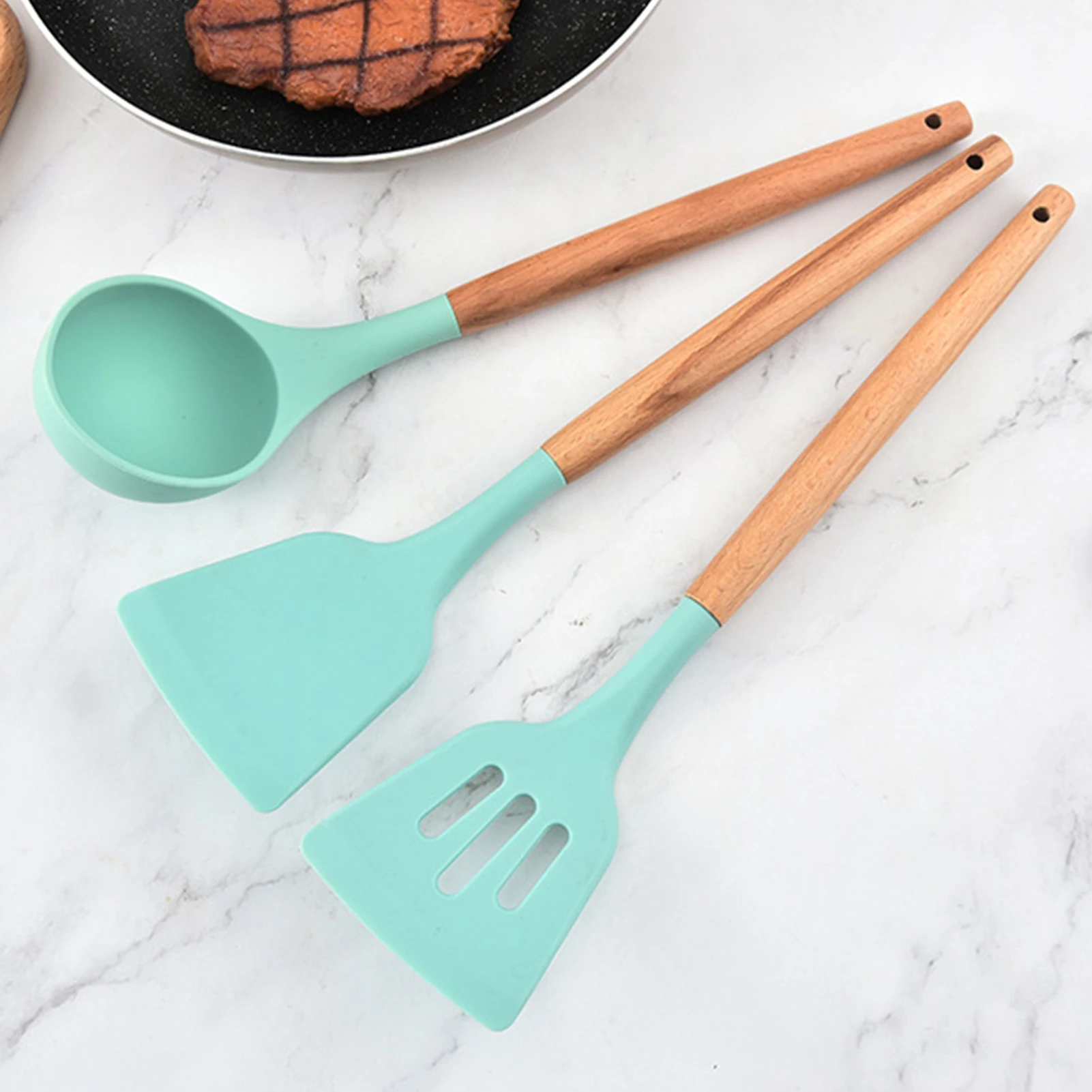12 Piece Cookware Spatula Set Wood Handle Heat Resistant Cooking Utensils for Outdoor Picnic Camping