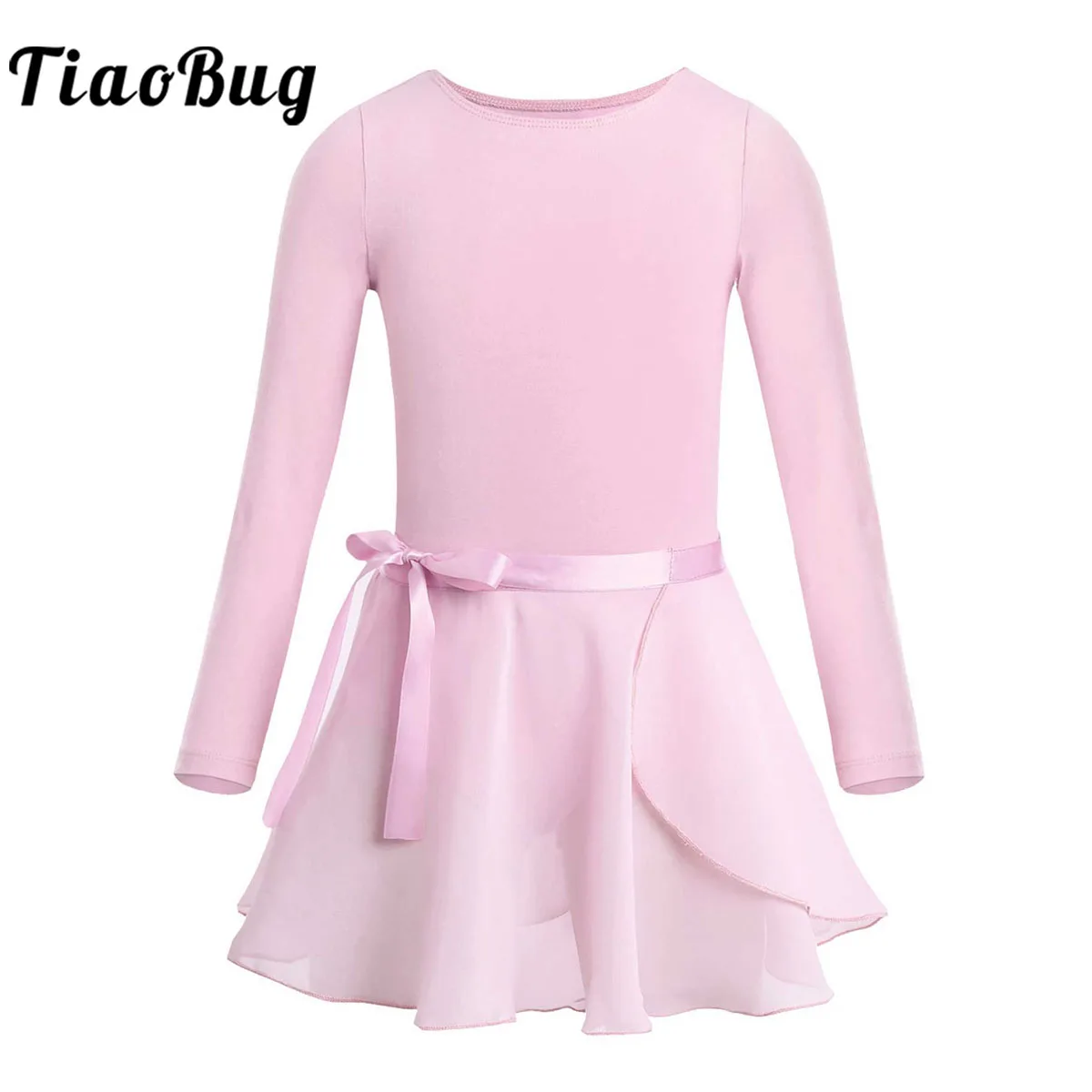 Kids Girls Ballet Leotard Tutu Dress Ballerina Gymnastic Dance Class Costume Cotton Dancewear with Chiffon Tied Skirt Set