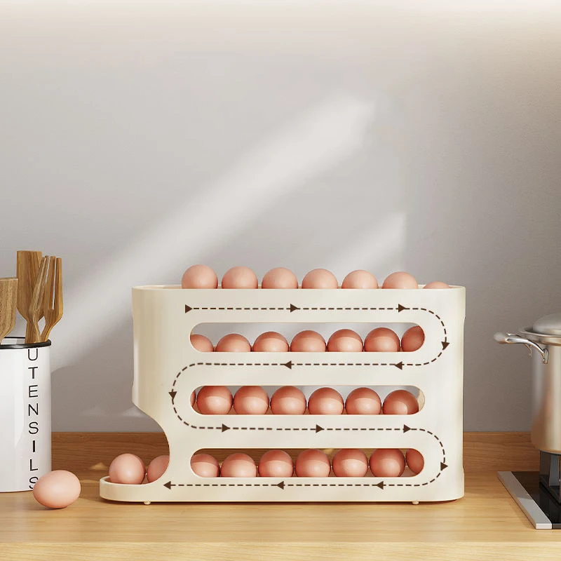 4 Layers Automatic Rolling Egg Holder Large Capacity Storage Box For Kitchen Refrigerator Egg Dispenser 30 Eggs 7&deg; Slope Design egg storage box,egg roller rack