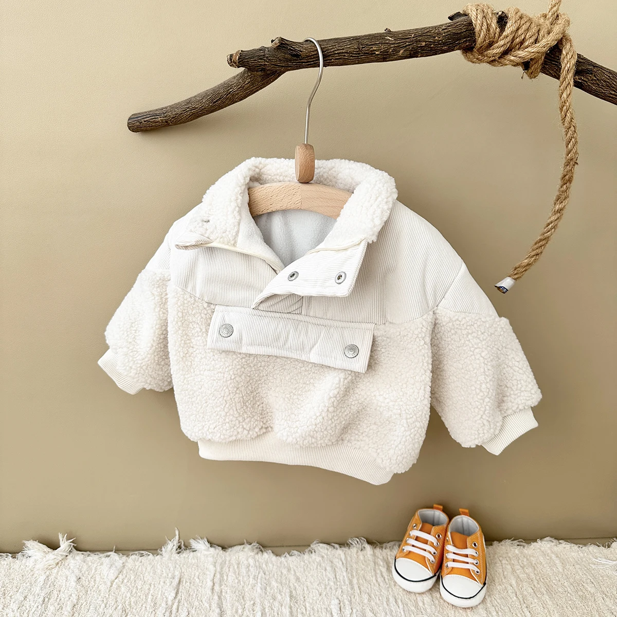 Korean Baby Cotton Coat Boys Girls Sweater Solid Colour Zip Top Thicke Kids Woolen Fleece Jackets Children Clothes Overcoats