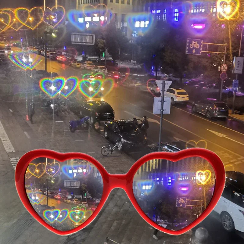 Women Fashion Heart Shaped Effects Glasses Watch Lights Change To Heart Shape At Night Diffraction Glasses Female Sunglasses