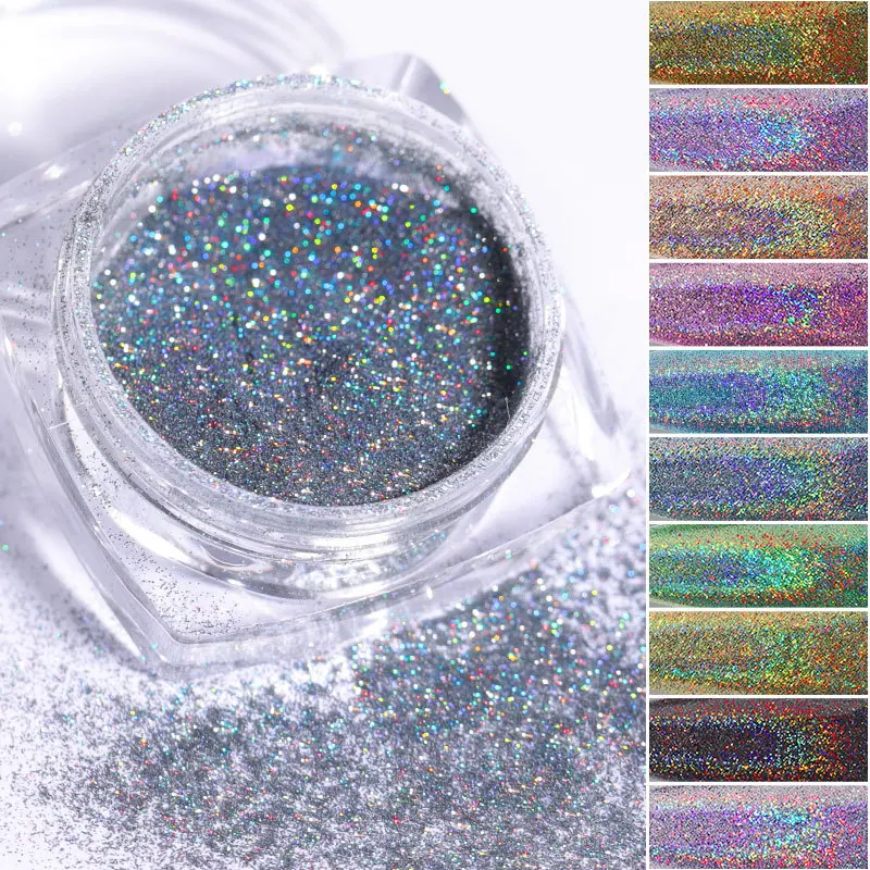 

1Jar Holographic Nail Powder Laser Silver Glitter 0.05mm Fine Dust Nail Art Glitter Manicure Chrome Pigments Nail Art Decoration