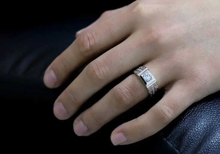 Charm 925 Sterling Silver Rings For men Shining crystal adjustable size 2