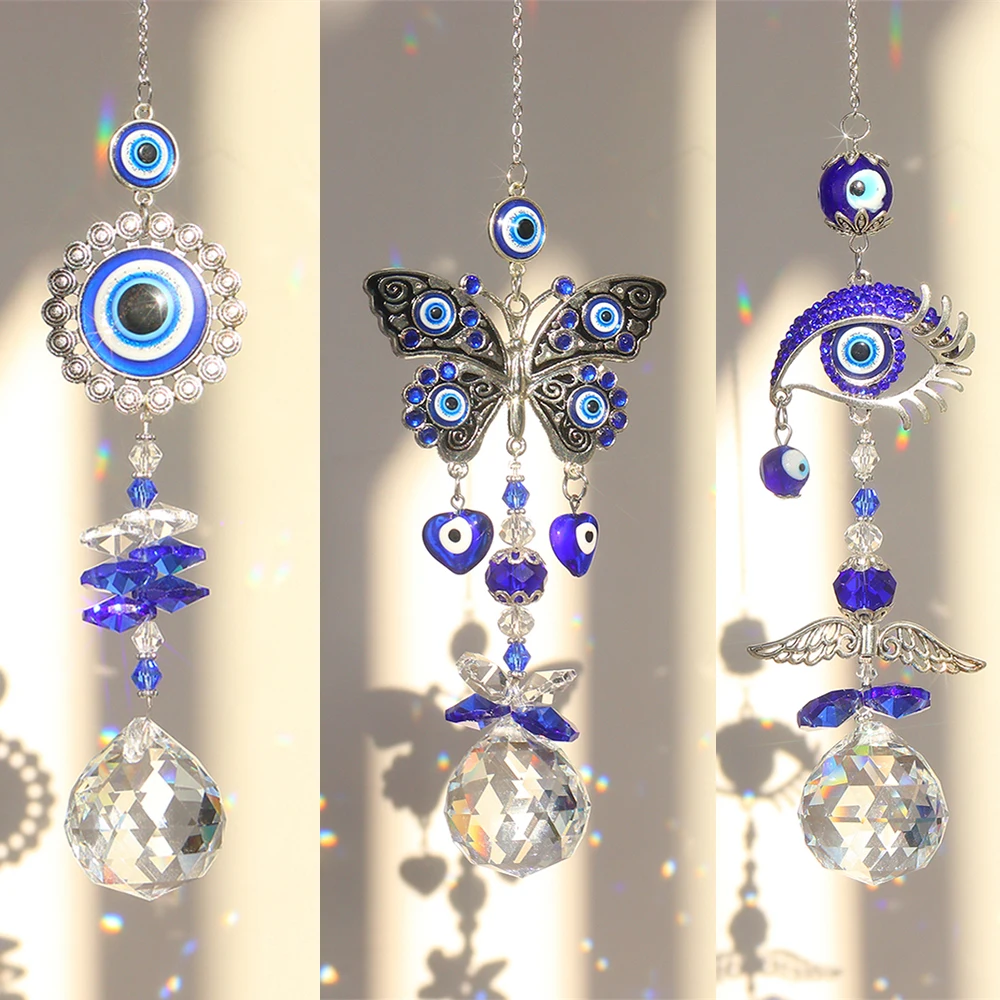 Devil's Eye Crystal Sun Catcher Rainbow Catcher Wind Chimes Hanging Pendant Window Decoration Outdoor Garden Gift sun catcher crystal pendant sun catchers window ornament