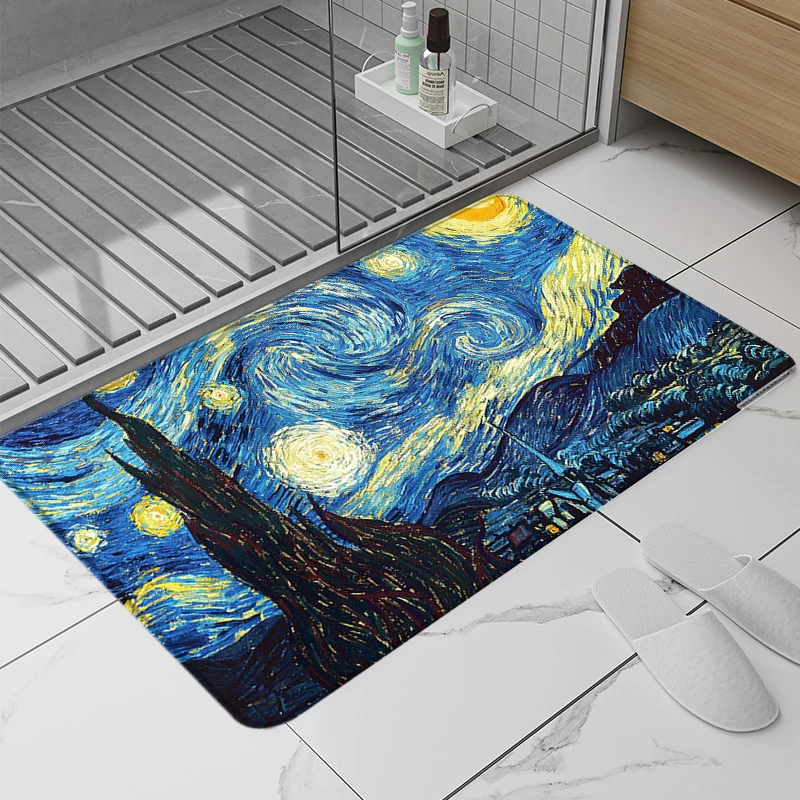 

Door Foot Mat For Hallway Van Gogh Rugs Washable Non-slip Kitchen Rug Custom Home Entrance Doormat Bath Mats Carpets Living Room