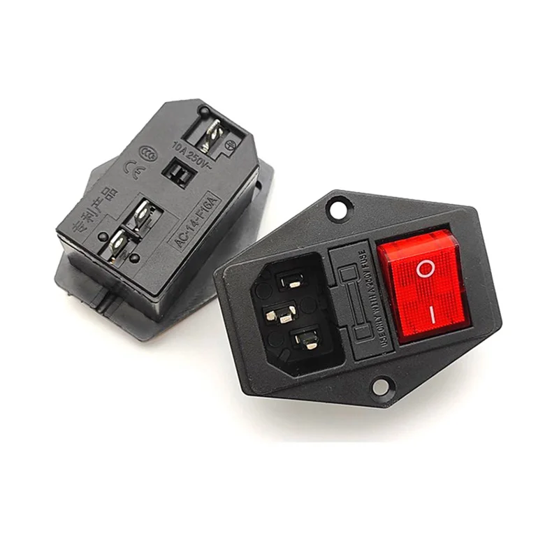 IEC 320 C13 C14 AC Inlet Power Plug Socket 250V 10A Fuse Red Lamp Rocker Switch Rewirable 3 Pin Electrical Male Female Connector