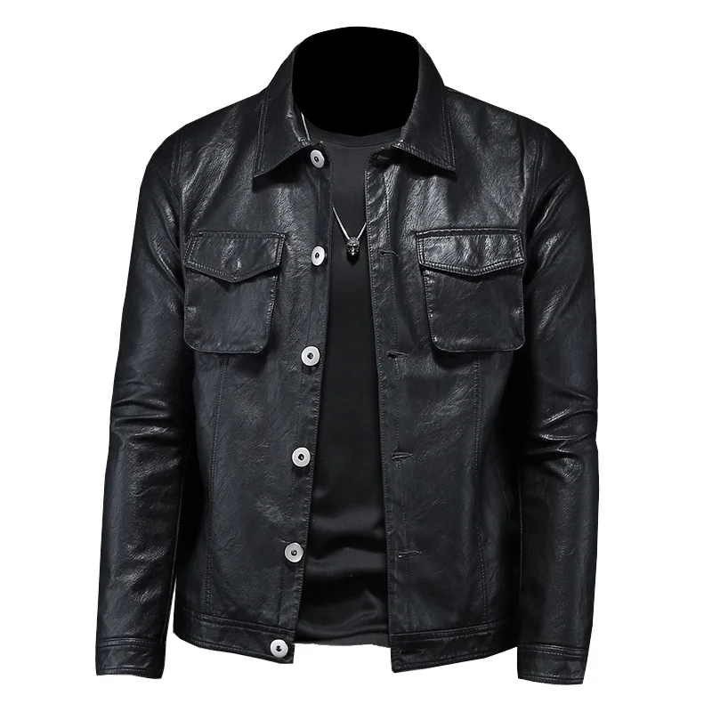 leather biker jacket mens 2021 autumn and winter new multi-pocket leather coat men's fashion tooling style large size 4XL leather jacket motorcycle jacket men's leather jacket Casual Faux Leather