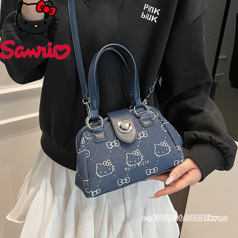 Hello Kitty New Women's Handbag Fashion High Quality Cowboy Women's Shoulder Bag Cartoon Versatile Mini Storage Bag