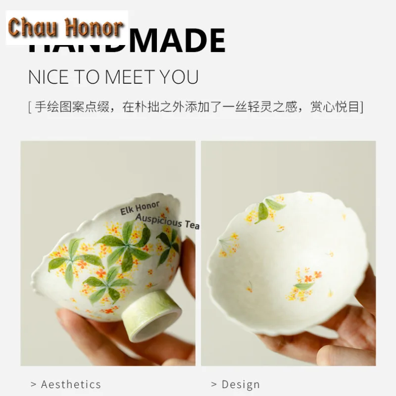 1pc 75ml Hand-painted Osmanthus Flowers Teacup Traditional Tea Bowl Cup For Tea Tea-tasting Personal Cup Chazhan Master Cups Tea