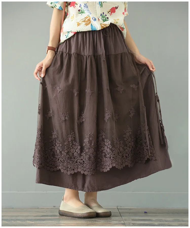 white skirt French Long Skirt Ankle Retro Double Mesh Yarn Loose Embroidery A-Line skirt RV474 summer skirts