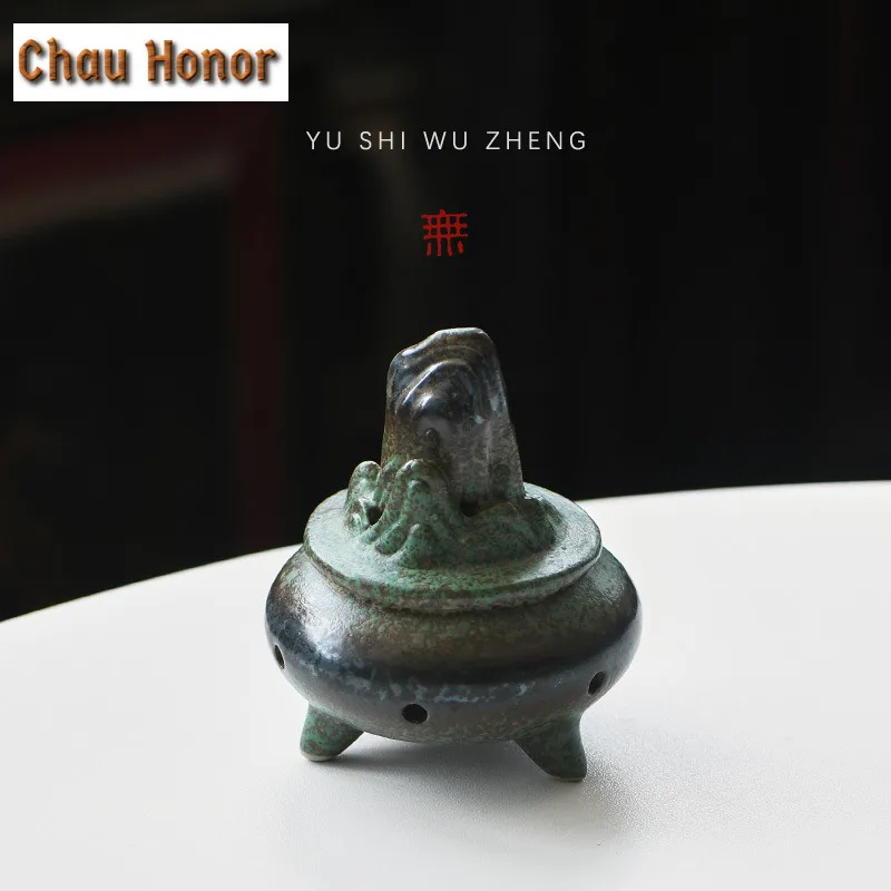 Bronze Green Glaze Tripod Incense Holder Aesthetic Incense Waterfall Incense Burners Aromatherapy Censer Indoor Decoration Gifts