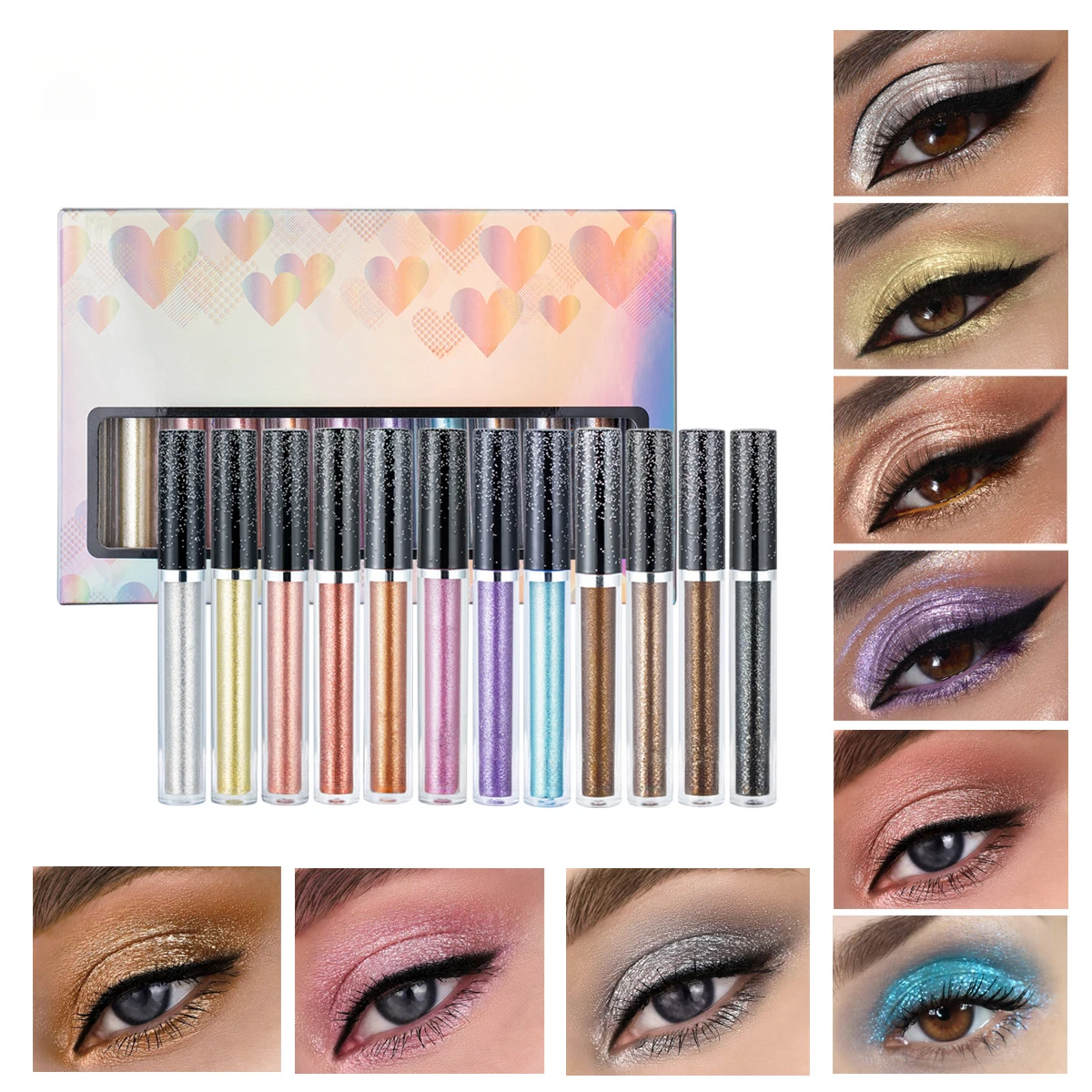 

Cross border color makeup eye shadow wholesale 12 liquid eyeliner pen sets pearlescent Europe and the United States shiny liquid