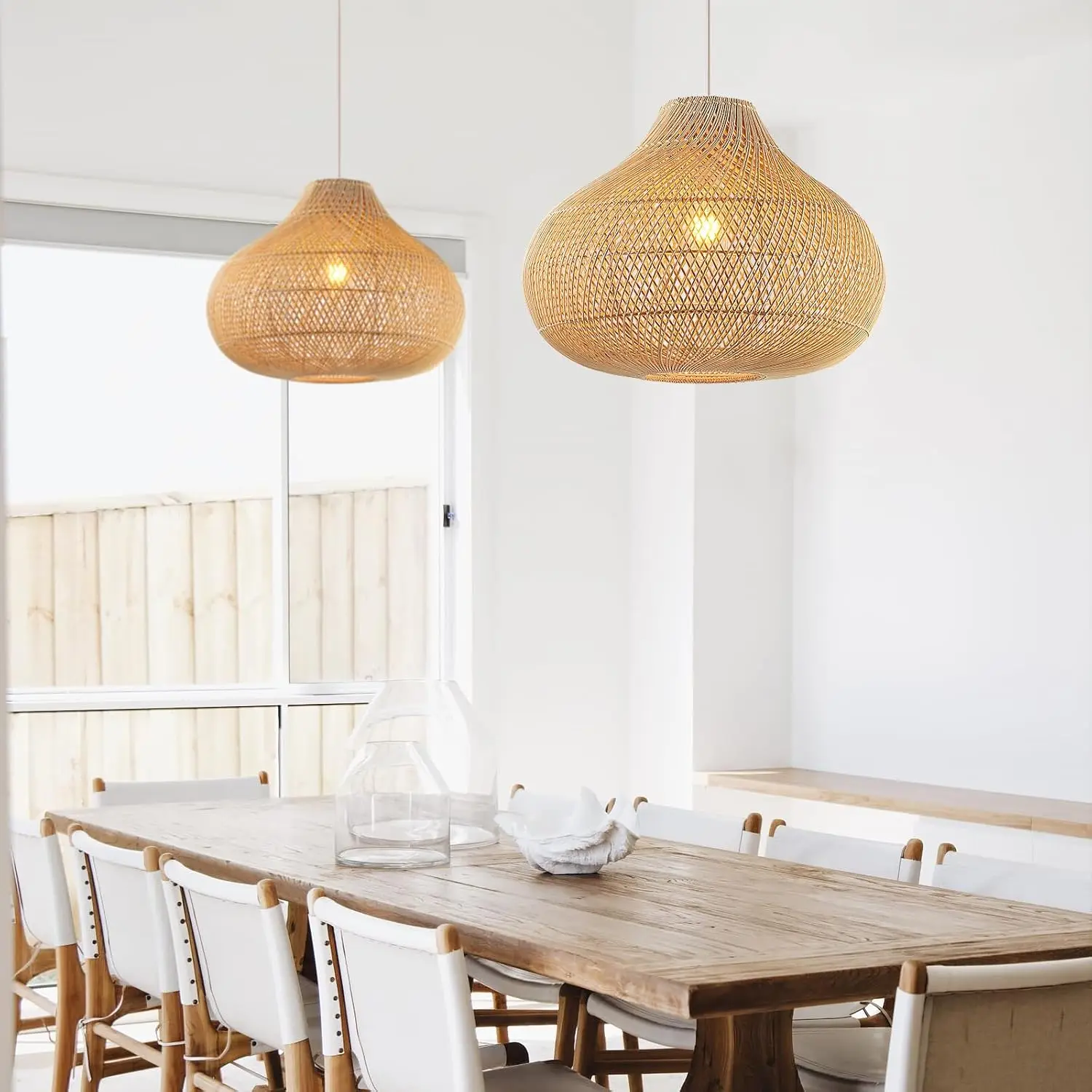 40CM Rattan Pendant Light Rattan Boho Wicker Chandelier Hand-Woven Basket Pendant Light Fixtures for Dining Living Room
